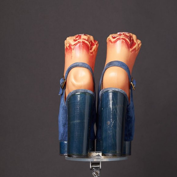 1970s Peep Toe Suede Platform Heels Shoes - Picture 4 of 8